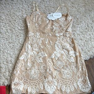 Storia Cream Tan Spaghetti Strap Sundress